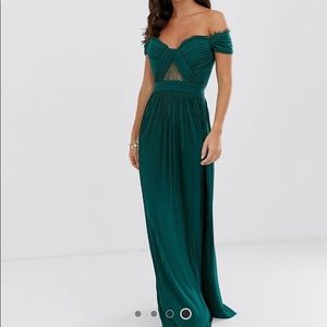 ASOS TALL Lace and Pleat Green Dress